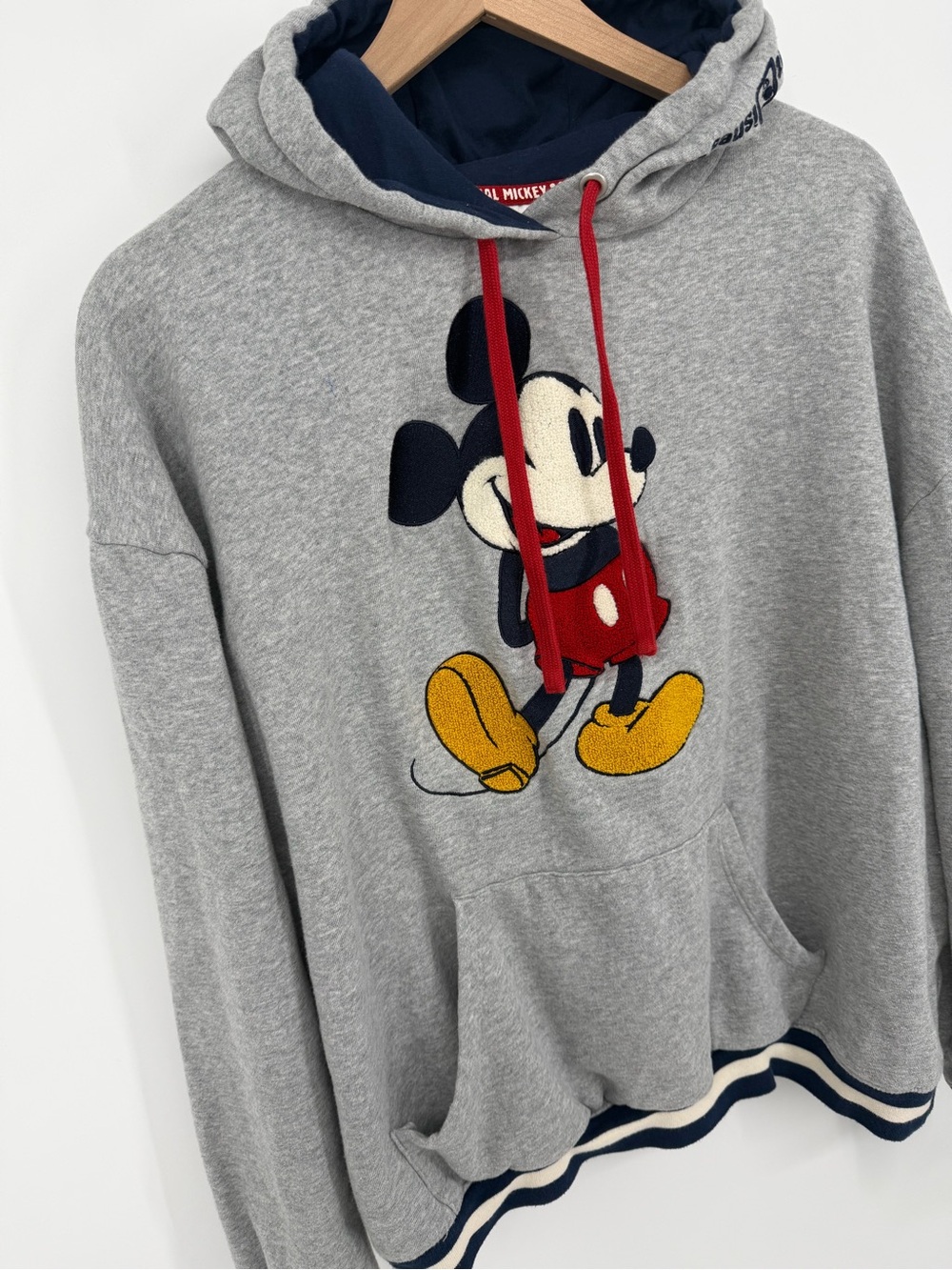 Disney Parks Mickey Mouse Gray Varsity Hoodie Women’s XL Embroidered Pullover